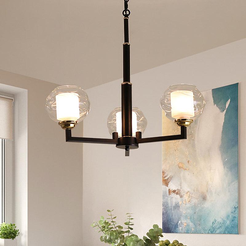 3/6/8 Bulbs Ceiling Lamp Globe Clear Textured Glass Traditional Living Room Chandelier Pendant Light in Black - Rebooters
