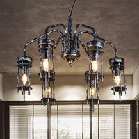 6 Lights Metal Chandelier Lamp Antique Black Sputnik Pendant - Rebooters