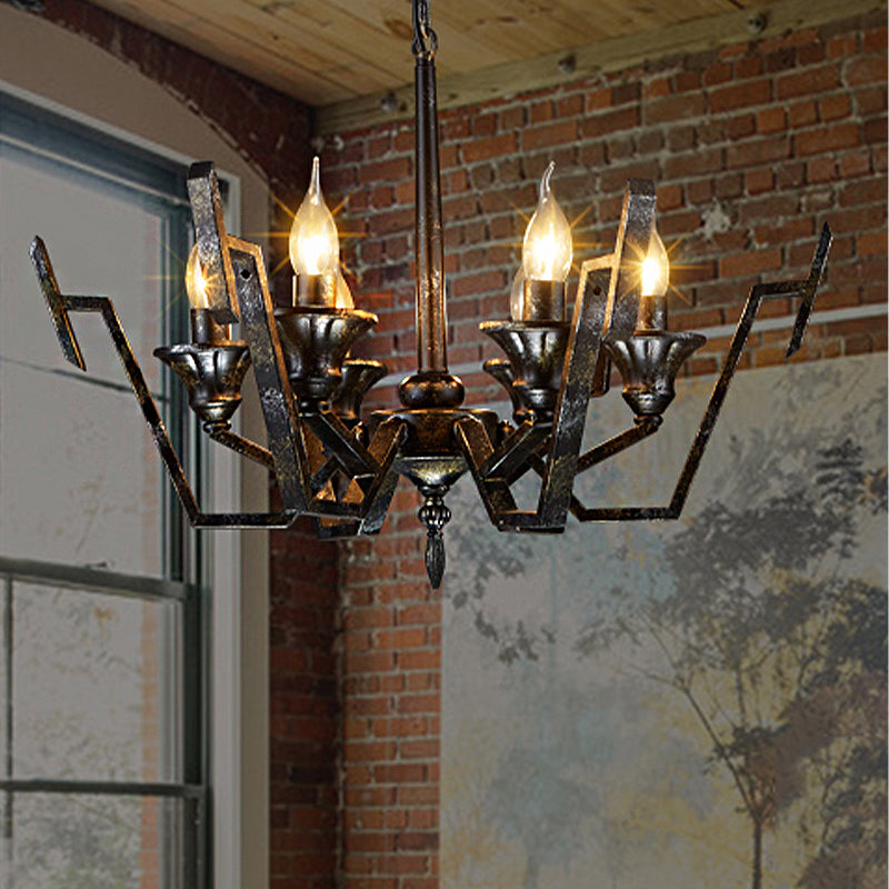 Black 6 Lights Chandelier Lighting Rustic Metal Candelabra Pendant Lamp - Rebooters
