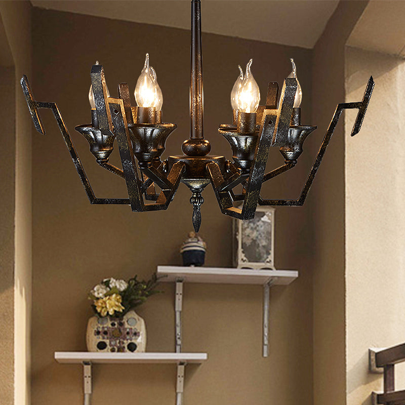 Black 6 Lights Chandelier Lighting Rustic Metal Candelabra Pendant Lamp - Rebooters