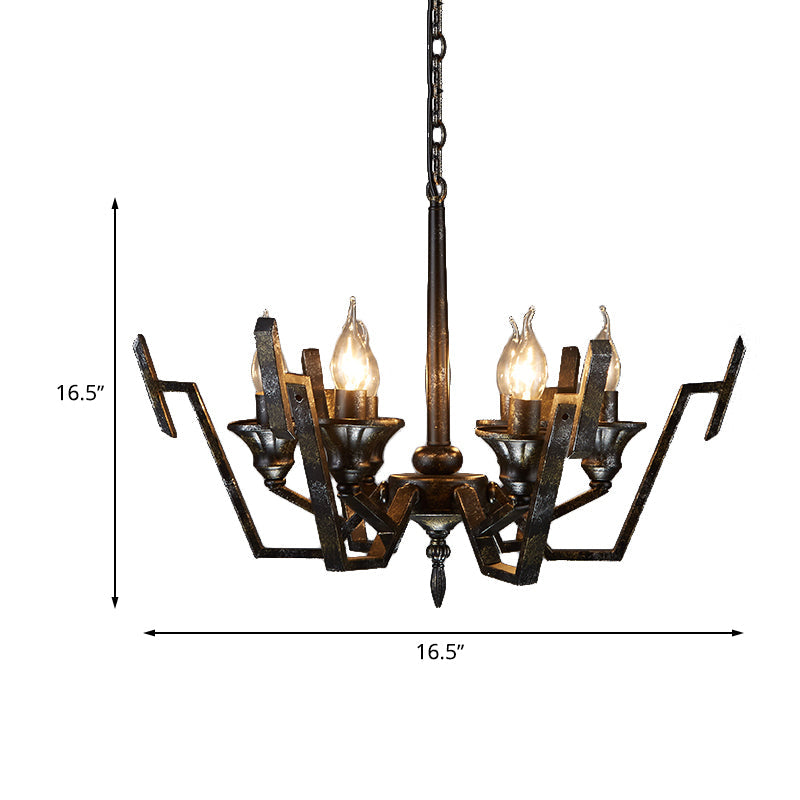 Black 6 Lights Chandelier Lighting Rustic Metal Candelabra Pendant Lamp - Rebooters