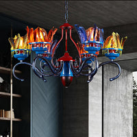 6 Lights Chandelier Lighting Fixture Antique Feather Metal Ceiling Suspension Lamp in Orange Blue for Restaurant - Rebooters