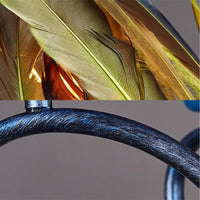 6 Lights Chandelier Lighting Fixture Antique Feather Metal Ceiling Suspension Lamp in Orange Blue for Restaurant - Rebooters