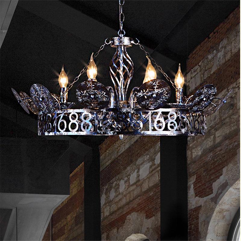 6-Light Wagon Wheel Chandelier Light Traditional Black Metal - Rebooters