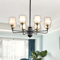 3/6/8 Lights Clear Glass Hanging Chandelier Black Pendant Light - Rebooters