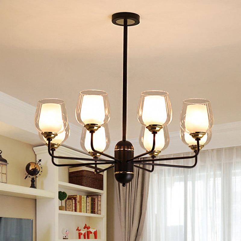 3/6/8 Lights Clear Glass Hanging Chandelier Black Pendant Light - Rebooters