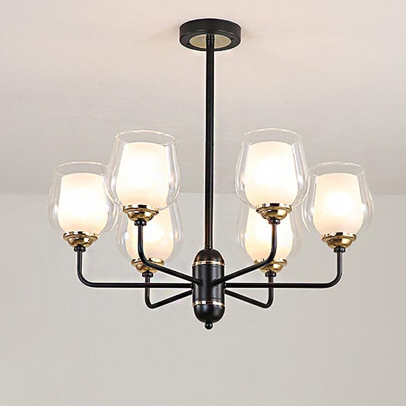 3/6/8 Lights Clear Glass Hanging Chandelier Black Pendant Light - Rebooters