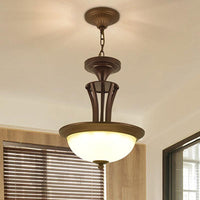 3 Light Chandelier Light with Bowl White Glass Shade Bronze - Rebooters