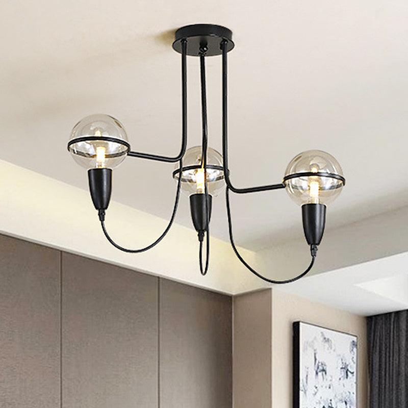 3 Lights Ceiling Lighting Traditional Globe Clear Glass Cluster Pendant in Black for Bedroom - Rebooters