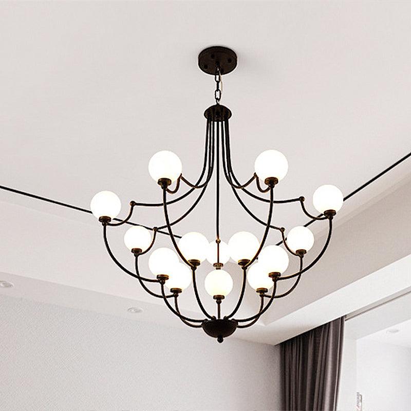 Black 14 Lights Chandelier Light Fixture Traditional Frosted Glass Molecular Pendant Lamp - Rebooters