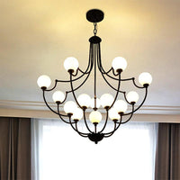 Black 14 Lights Chandelier Light Fixture Traditional Frosted Glass Molecular Pendant Lamp - Rebooters
