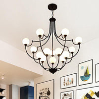 Black 14 Lights Chandelier Light Fixture Traditional Frosted Glass Molecular Pendant Lamp - Rebooters
