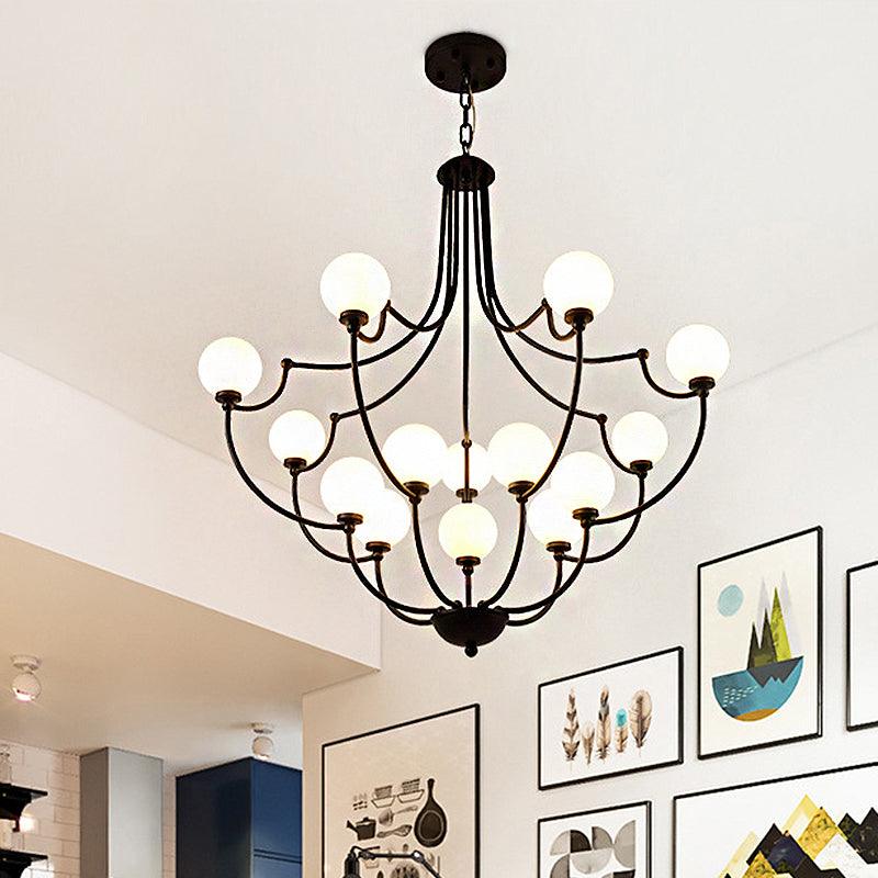 Black 14 Lights Chandelier Light Fixture Traditional Frosted Glass Molecular Pendant Lamp - Rebooters