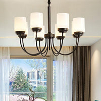 3/6/8 Lights Ceiling Light Traditional Cylinder Opal Glass Chandelier in Black - Rebooters