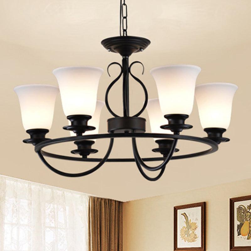 Bell Frosted Glass Chandelier Lighting Traditional 3/6/8 Lights Black - Rebooters