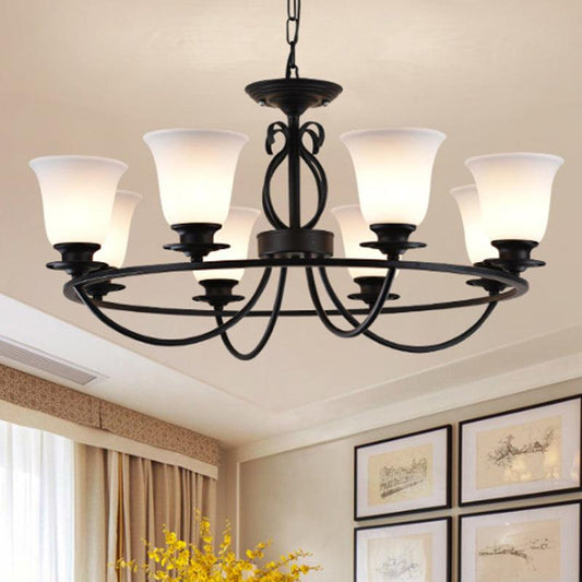 Bell Frosted Glass Chandelier Lighting Traditional 3/6/8 Lights Black - Rebooters