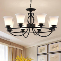 Bell Frosted Glass Chandelier Lighting Traditional 3/6/8 Lights Black - Rebooters