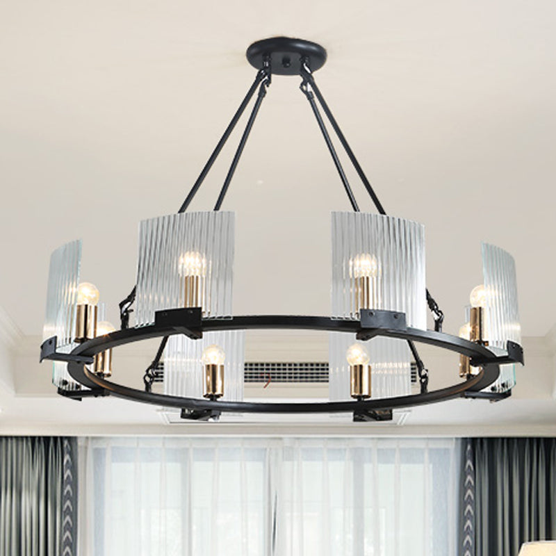 Wagon Wheel Living Room Ceiling Chandelier Black 4/8/10 Lights - Rebooters