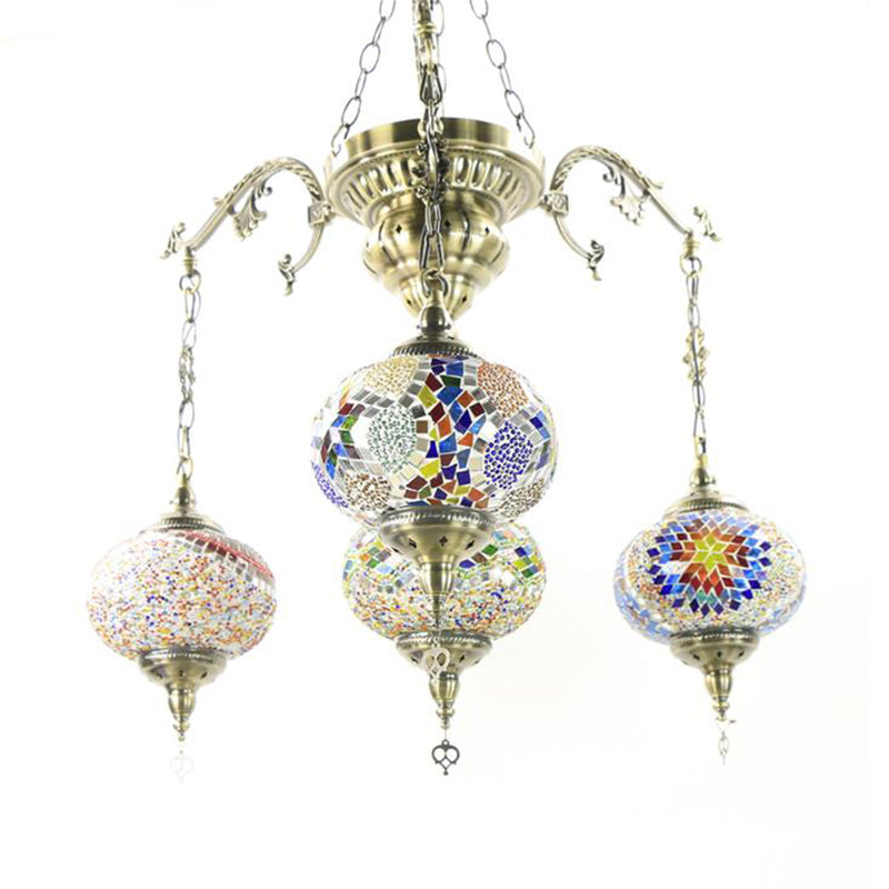 Traditional Lantern Hanging Chandelier Colorful Glass Light - Rebooters