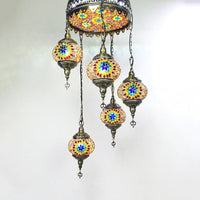Ball Colorful Glass Hanging Chandelier Retro 6 Heads Bronze Ceiling Pendant Light - Rebooters