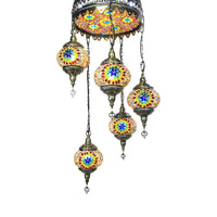Ball Colorful Glass Hanging Chandelier Retro 6 Heads Bronze Ceiling Pendant Light - Rebooters