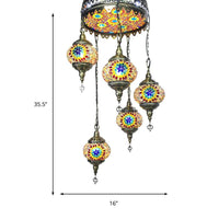 Ball Colorful Glass Hanging Chandelier Retro 6 Heads Bronze Ceiling Pendant Light - Rebooters