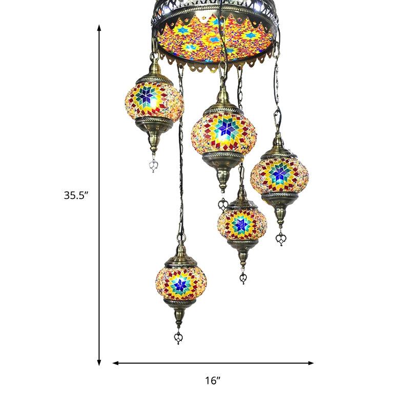 Ball Colorful Glass Hanging Chandelier Retro 6 Heads Bronze Ceiling Pendant Light - Rebooters