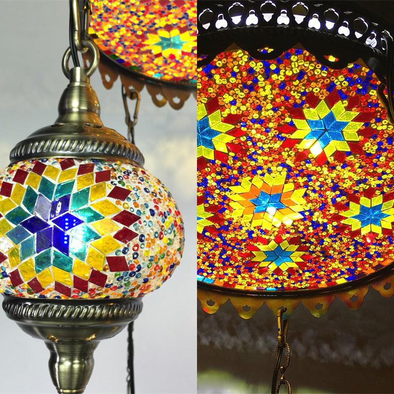 Ball Colorful Glass Hanging Chandelier Retro 6 Heads Bronze Ceiling Pendant Light - Rebooters