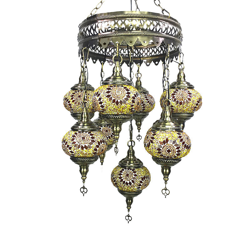 Vintage Lantern Chandelier Lamp White Gold Coffee Glass 9 Heads Pendant Lighting Fixture - Rebooters