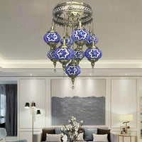 Ball Hanging Chandelier Traditionary Sky Blue Green Royal Blue Ceiling Light - Rebooters