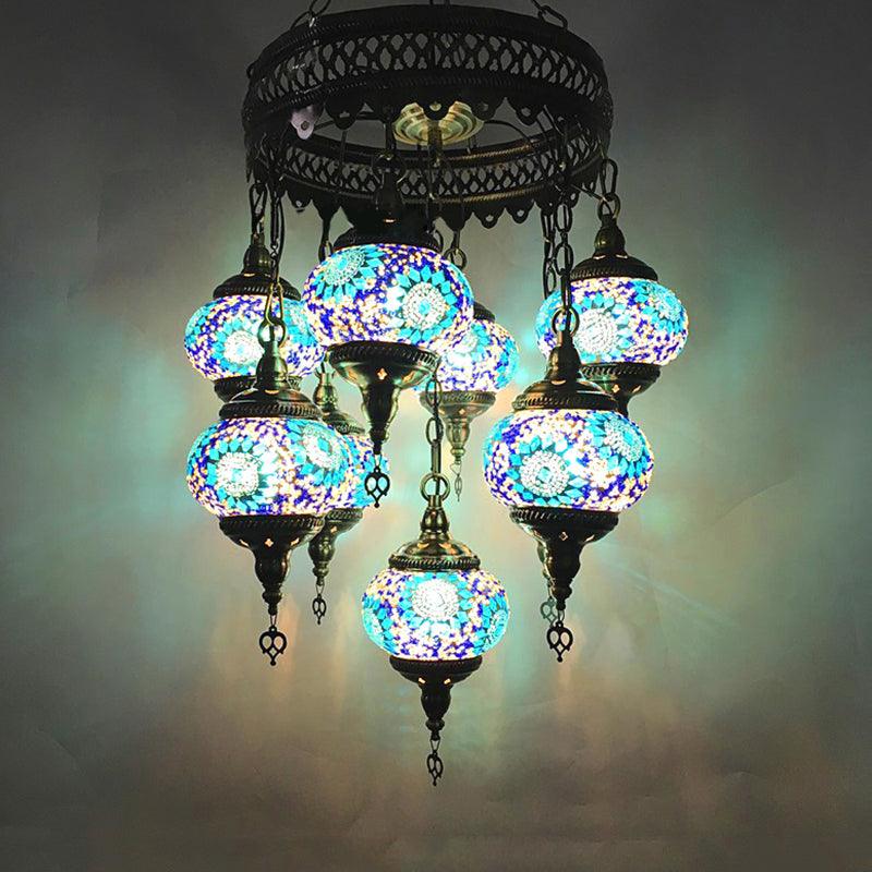 Ball Hanging Chandelier Traditionary Sky Blue Green Royal Blue Ceiling Light - Rebooters