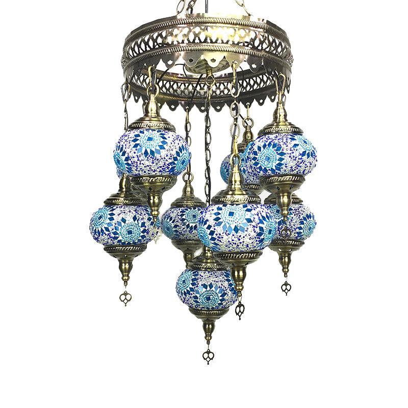 Ball Hanging Chandelier Traditionary Sky Blue Green Royal Blue Ceiling Light - Rebooters