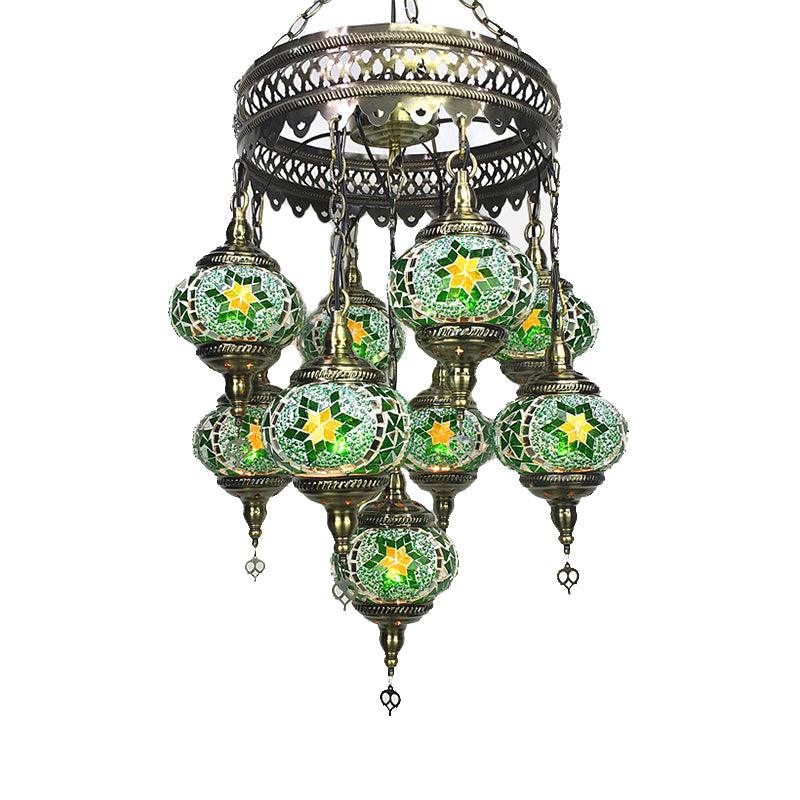 Ball Hanging Chandelier Traditionary Sky Blue Green Royal Blue Ceiling Light - Rebooters