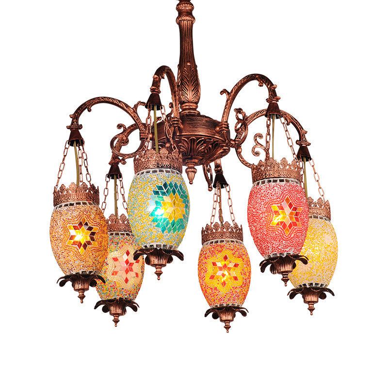 Vintage Droplet Chandelier Lighting Colorful Glass 6 Heads - Rebooters