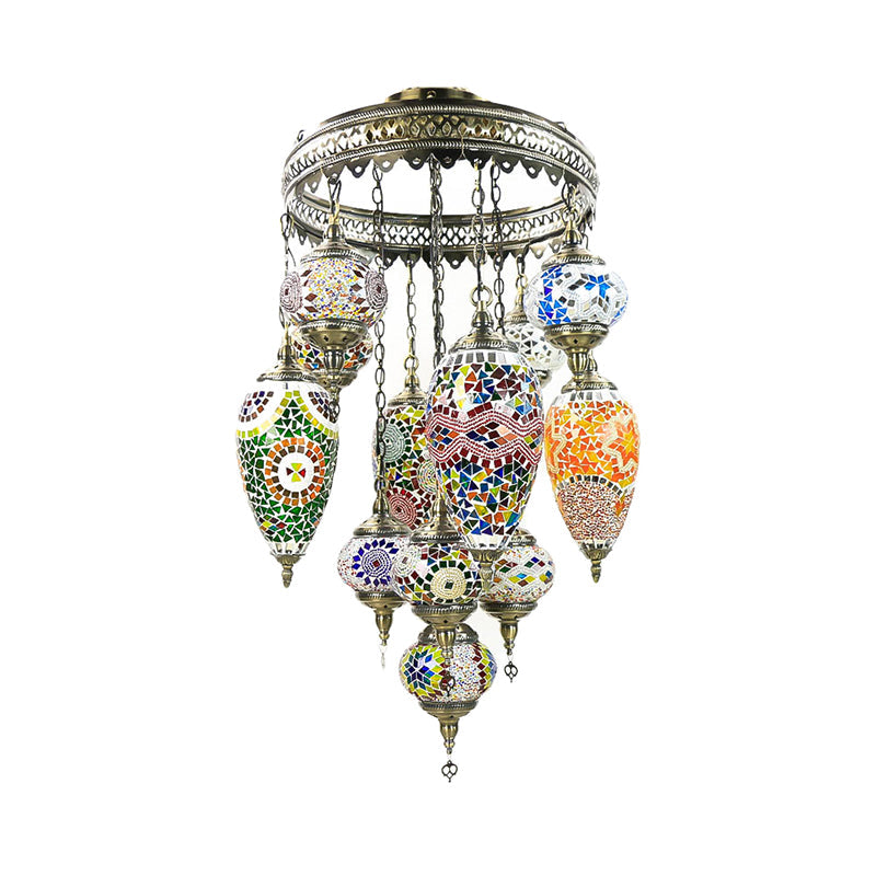 Traditionary Ball and Teardrop Chandelier Lamp Colorful Glass Ceiling Light Fixture in Bronze for Restaurant - Rebooters