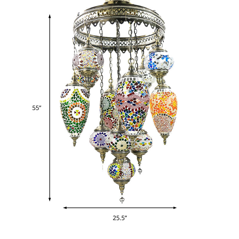 Traditionary Ball and Teardrop Chandelier Lamp Colorful Glass Ceiling Light Fixture in Bronze for Restaurant - Rebooters