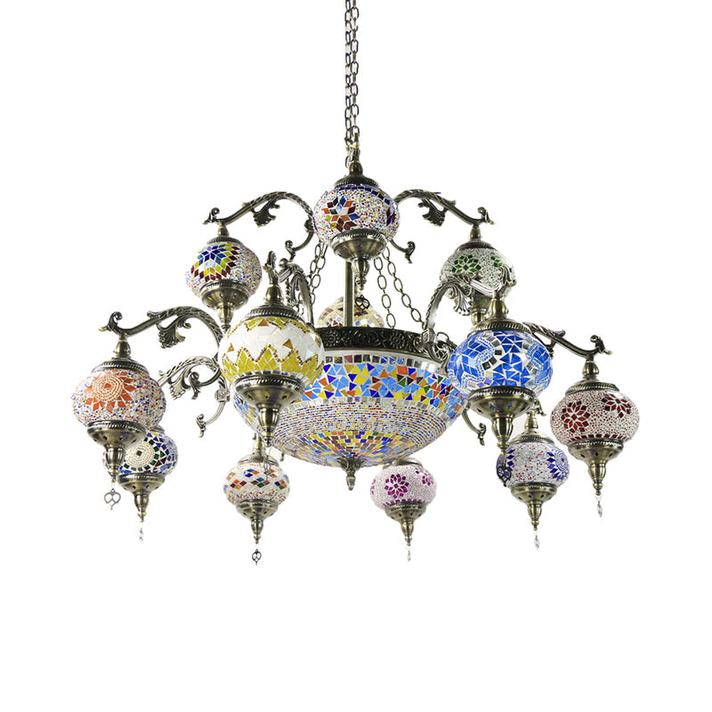 Curved Arm Metal Chandelier Traditional 15 Heads Bronze Light - Rebooters