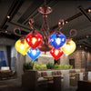 Red Brown Pine Chandelier Lamp Antique 6 Heads Glass Pendant - Rebooters