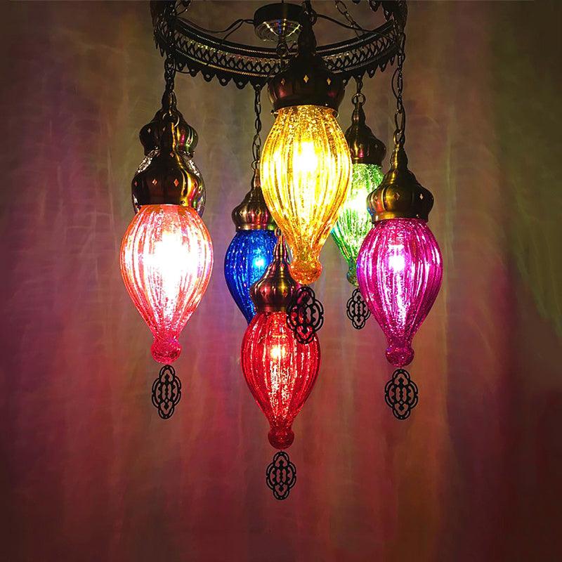 7 Bulbs Urn Ceiling Chandelier Tradition Colorful Glass Bronze - Rebooters