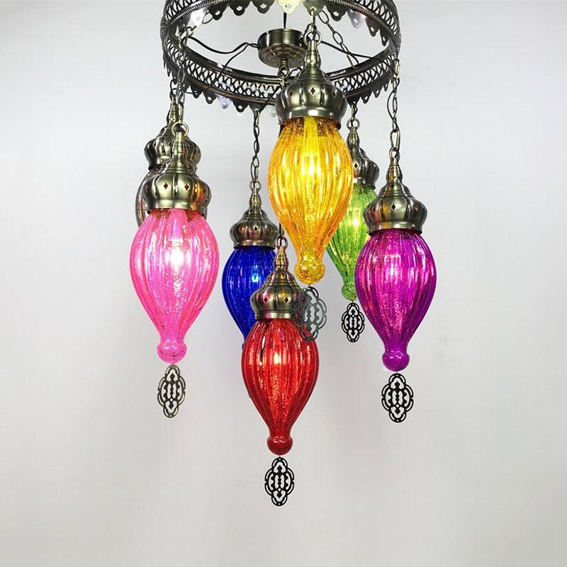 7 Bulbs Urn Ceiling Chandelier Tradition Colorful Glass Bronze - Rebooters