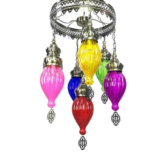 7 Bulbs Urn Ceiling Chandelier Tradition Colorful Glass Bronze - Rebooters