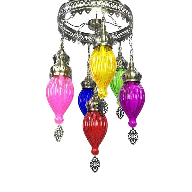 7 Bulbs Urn Ceiling Chandelier Tradition Colorful Glass Bronze - Rebooters