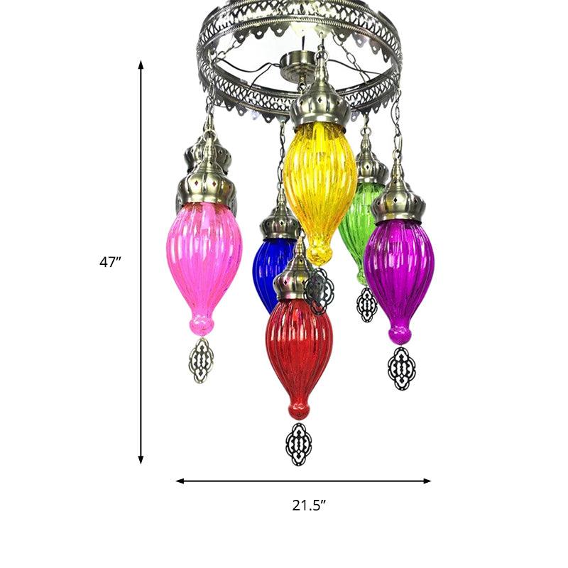 7 Bulbs Urn Ceiling Chandelier Tradition Colorful Glass Bronze - Rebooters