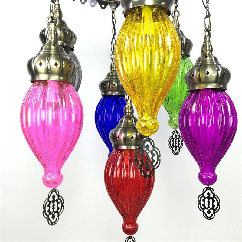 7 Bulbs Urn Ceiling Chandelier Tradition Colorful Glass Bronze - Rebooters