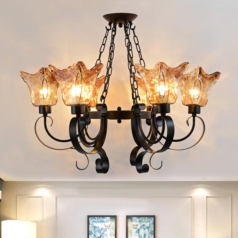 3/6/8 Bulbs Ceiling Lamp Scroll Amber Glass Classic Chandelier - Rebooters