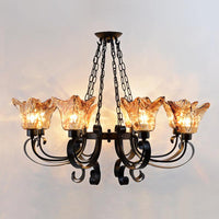 3/6/8 Bulbs Ceiling Lamp Scroll Amber Glass Classic Chandelier - Rebooters
