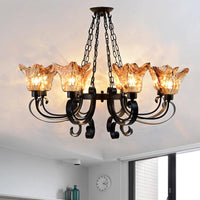 3/6/8 Bulbs Ceiling Lamp Scroll Amber Glass Classic Chandelier - Rebooters