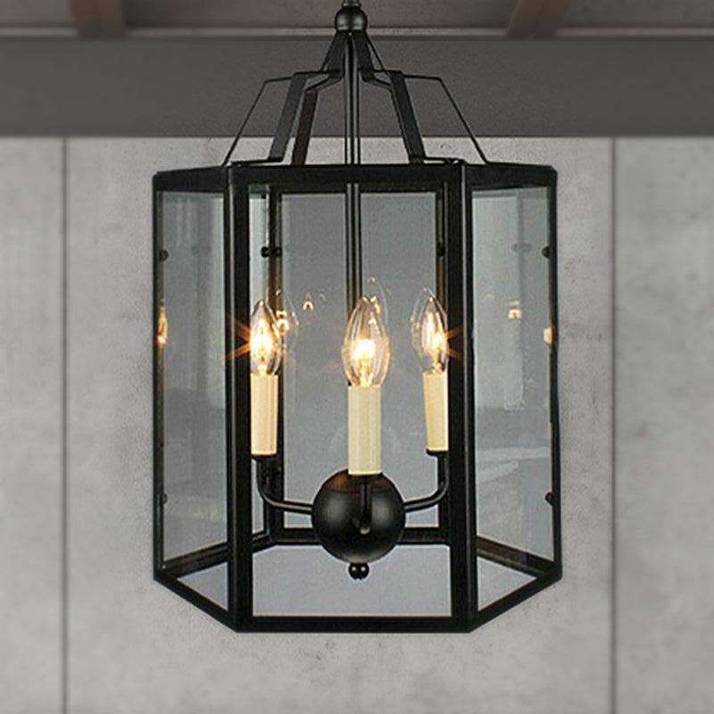 3-Light Clear Glass Hanging Chandelier Vintage Black/White - Rebooters