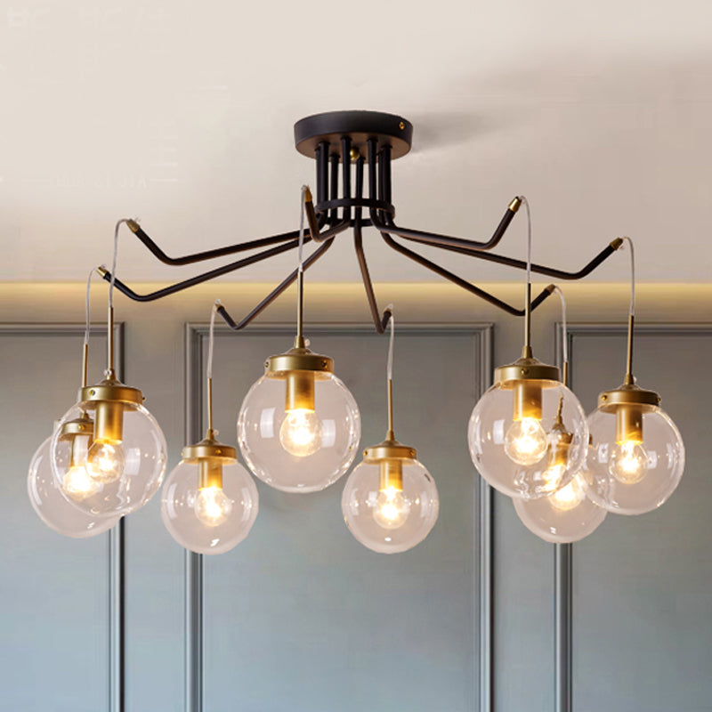 Globe Clear Glass Chandelier Lighting Classic 6/8 Lights Dining Room Pendant Lighting in Black - Rebooters