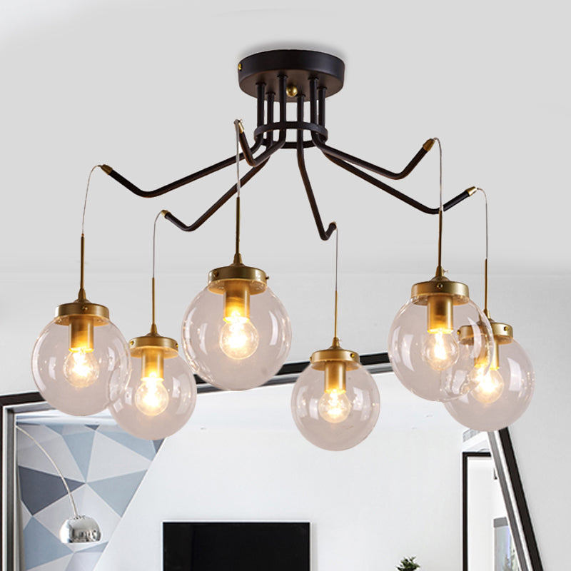 Globe Clear Glass Chandelier Lighting Classic 6/8 Lights Dining Room Pendant Lighting in Black - Rebooters